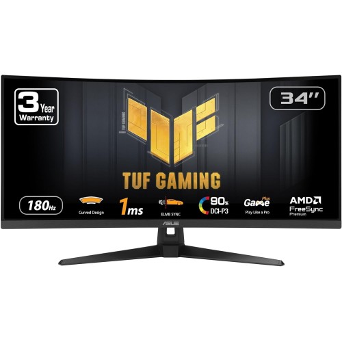 ASUS TUF GAMING VG34VQ3B | Curved Gaming Monitor – 34 inch WQHD (3440x1440), 180Hz, ELMB SYNC, FreeSync Premium, 1ms MPRT, 90% DCI-P3, Display Widget Center